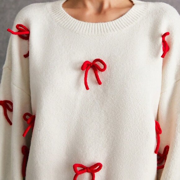 Apricot Casual Women's Christmas Cute Bow Decor Sweater - Picture 6 of 7